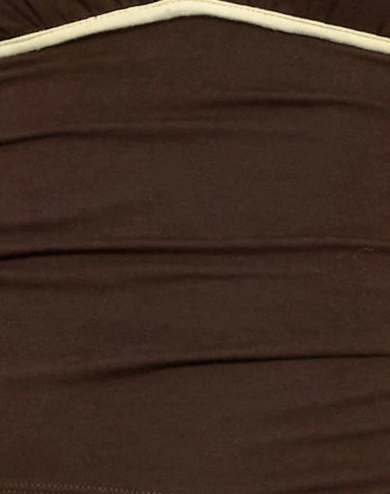 Abeth Halterneck Top in Chocolate Brown with Lemon Piping - Image 7