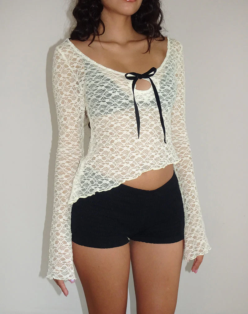 Adas Unlined Long Sleeve Top in Lace Ivory - Image 5