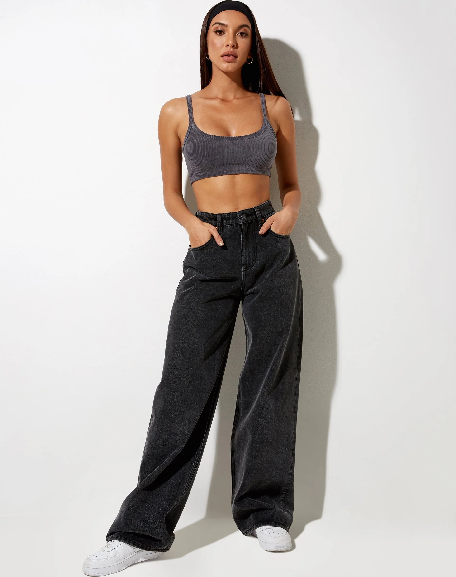 Adda Bralet in Velvet Rib Charcoal Grey - Image 3
