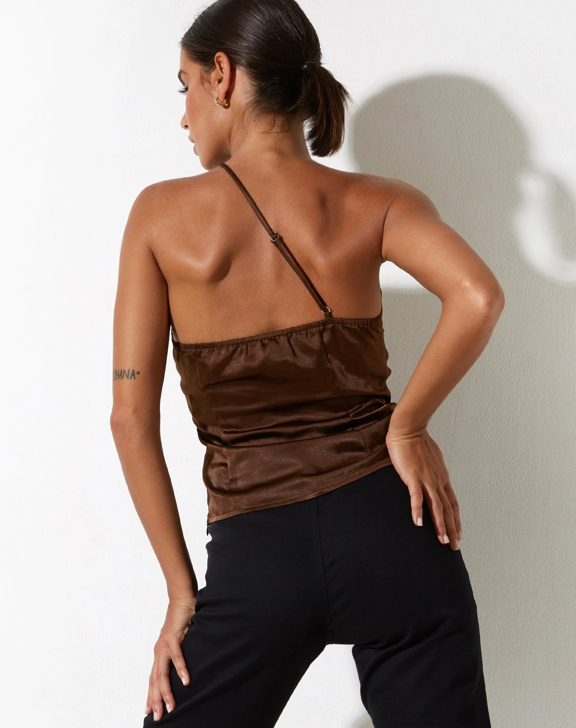 Adiba Crop Top in Satin Brown - Image 2