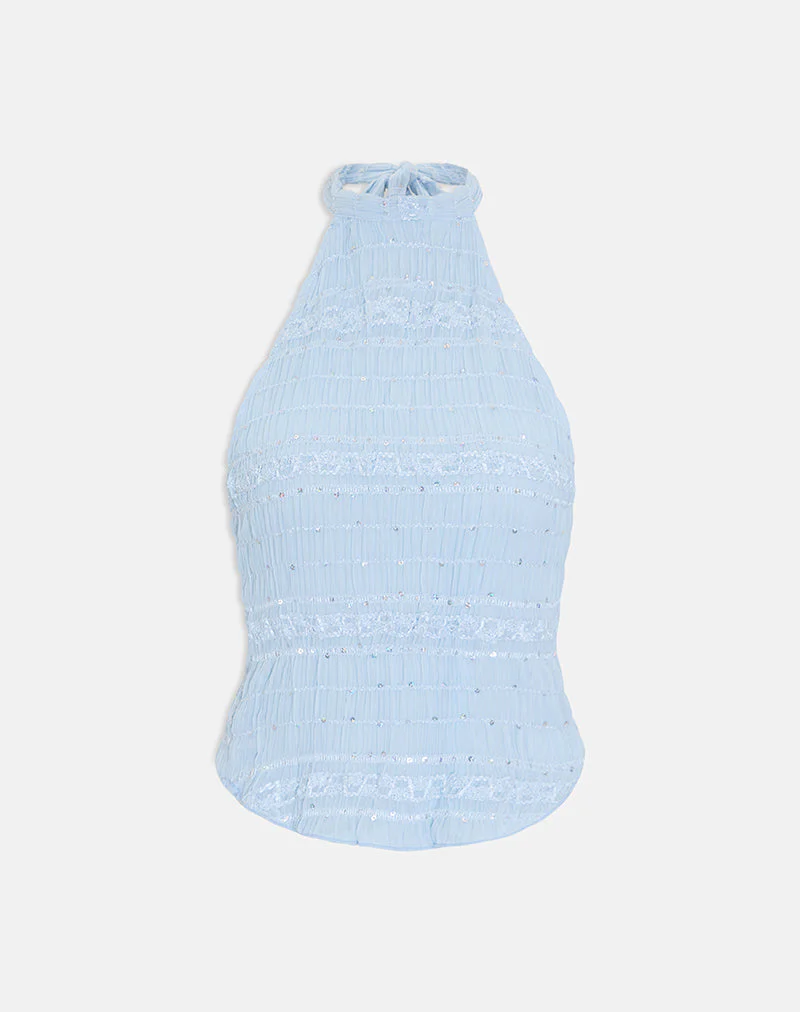 Adisti Top in Sequin Mesh Baby Blue - Image 5