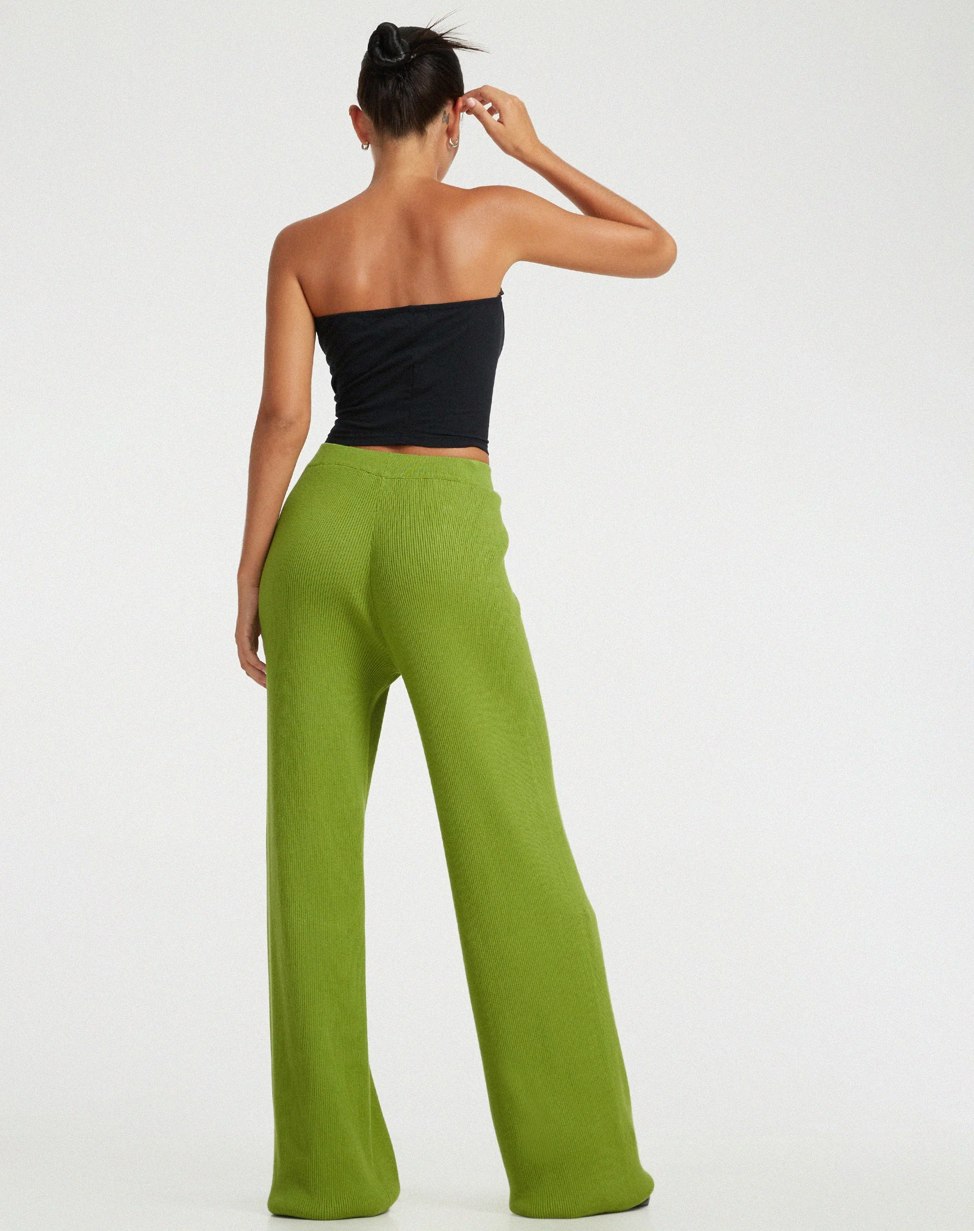 Adolia Knitted Flared Leg Trouser in Golden Lime - Image 2