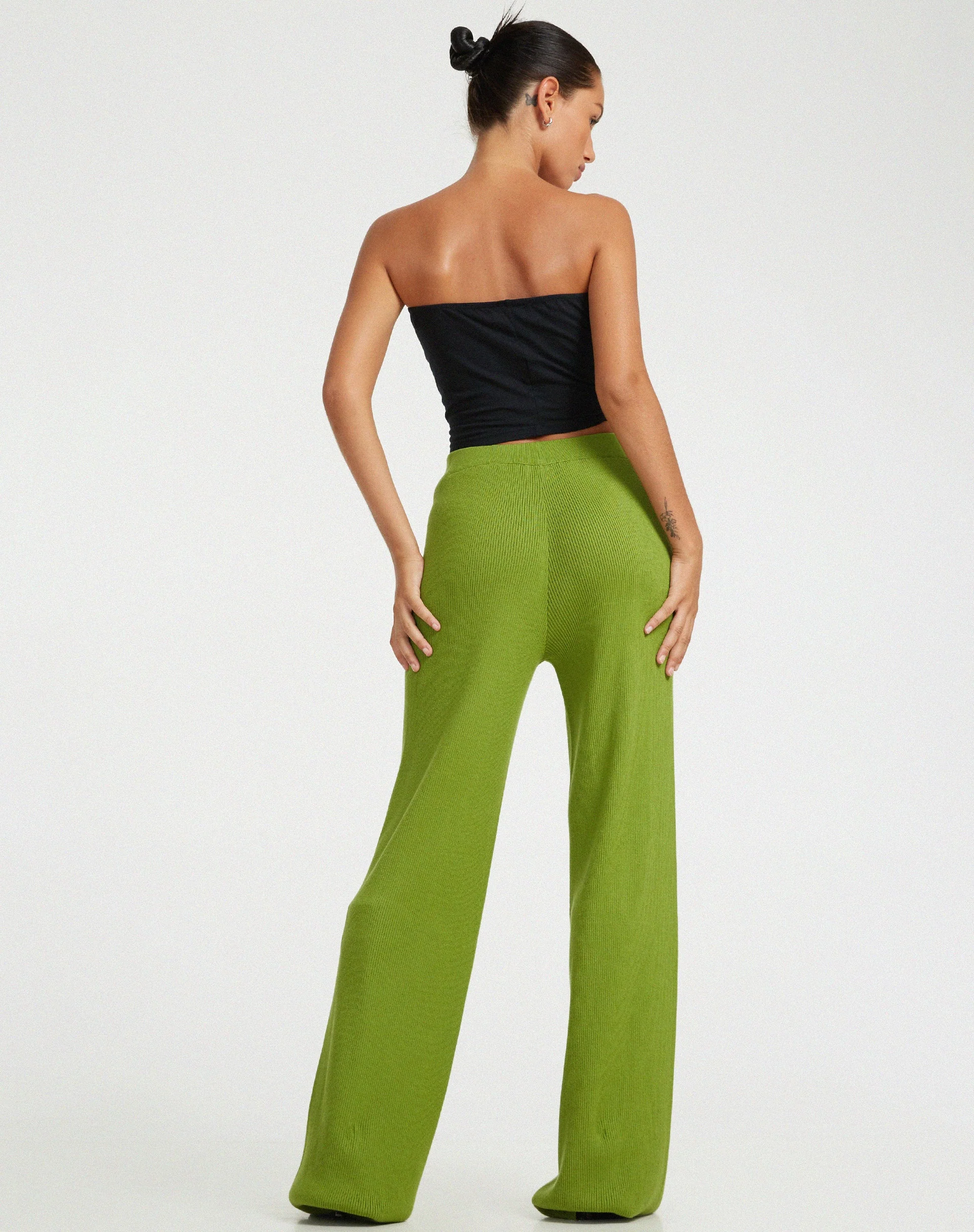 Adolia Knitted Flared Leg Trouser in Golden Lime - Image 4