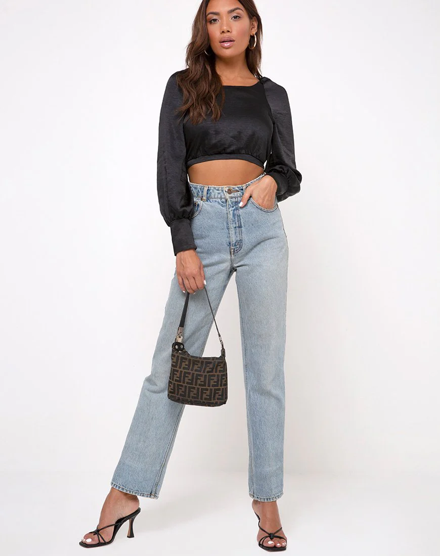 Adoria Crop Top in Satin Black - Image 3