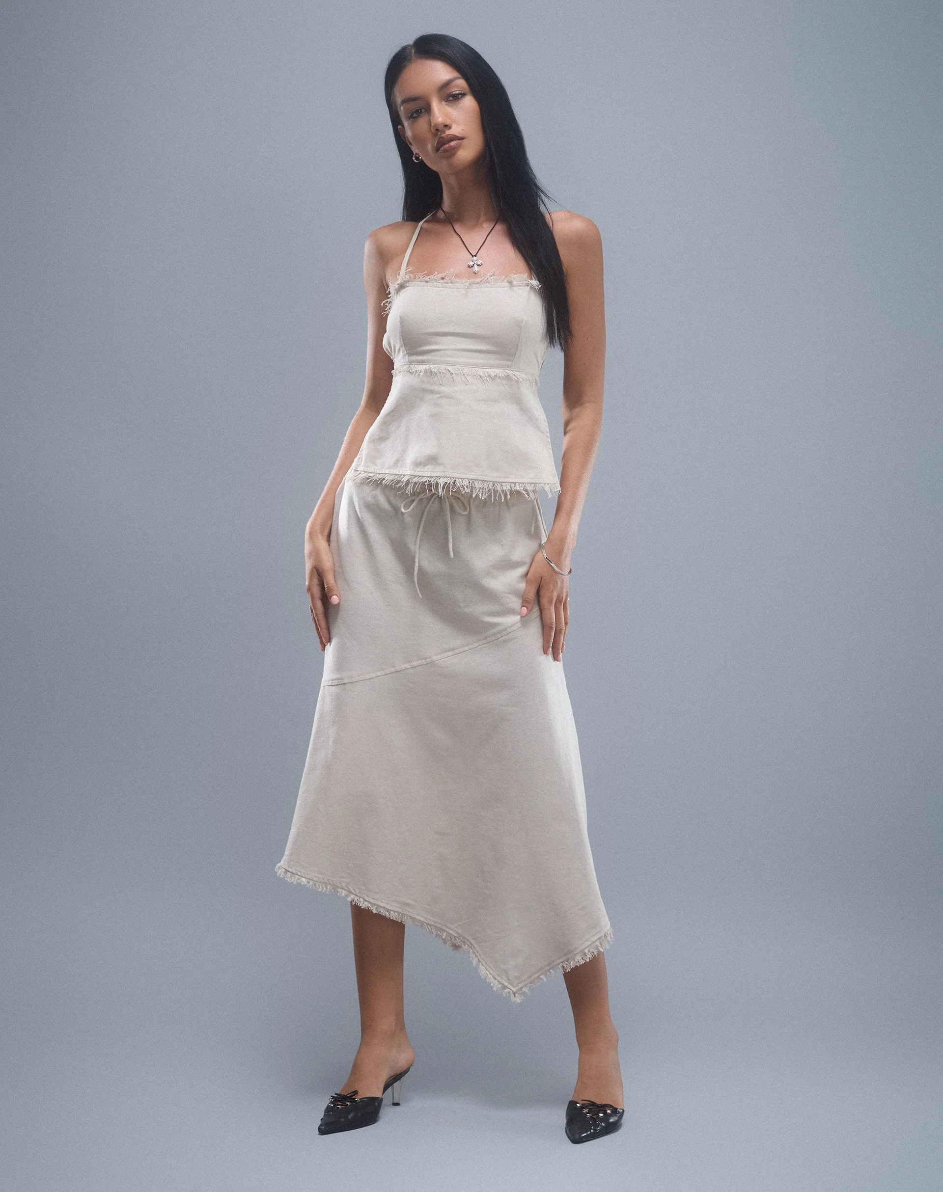 Aine Halterneck Top in Ecru Linen - Image 5