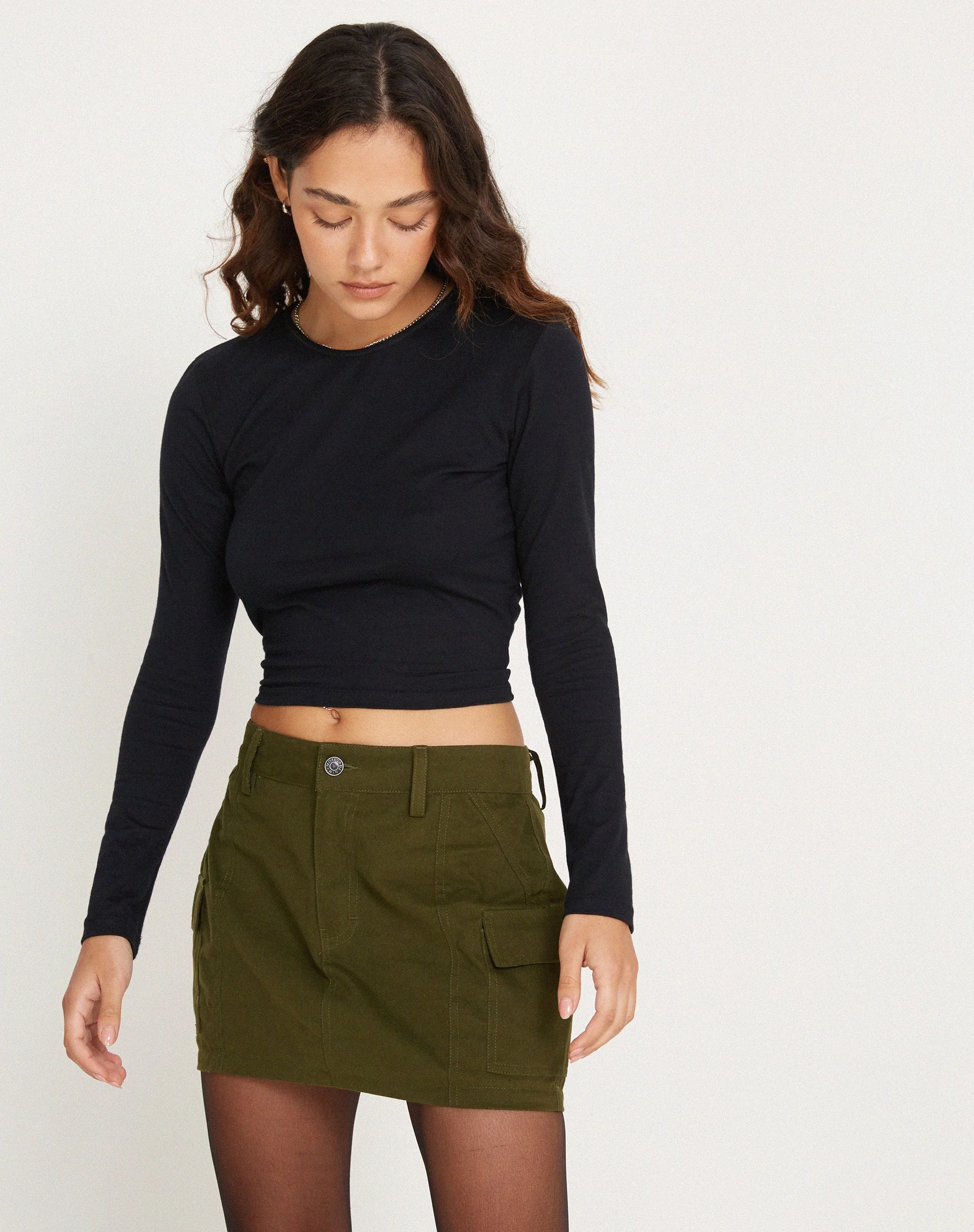 Ajeng Low Rise Cargo Mini Skirt in Dark Olive - Image 3