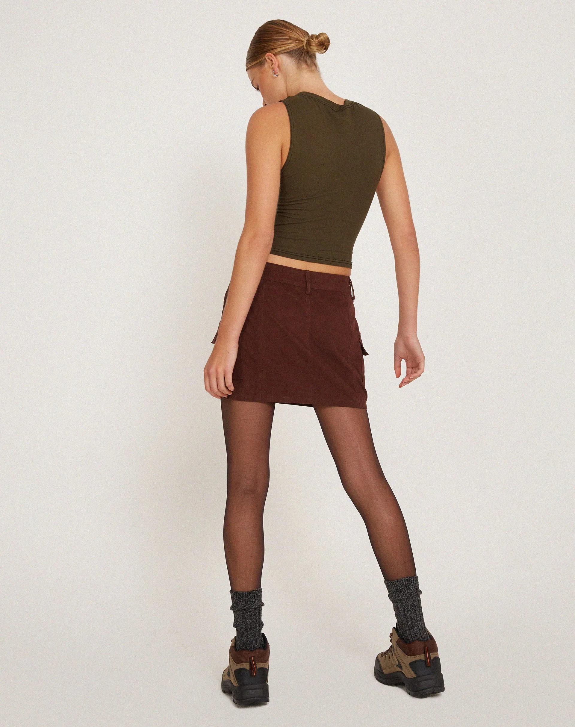 Ajeng Low Rise Cargo Mini Skirt in Seal Brown - Image 6