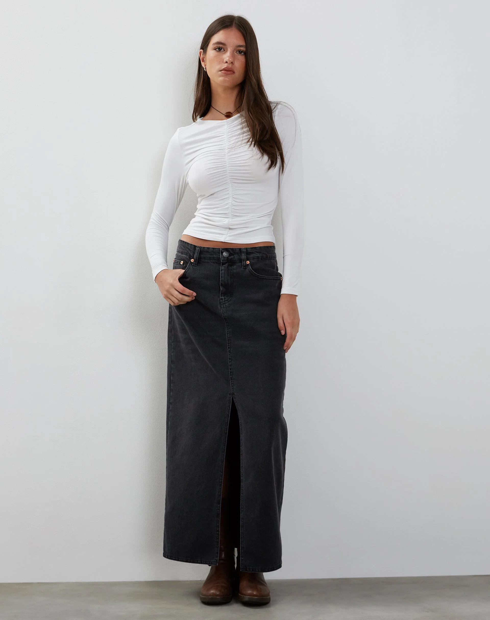 Akiane Ruched Long Sleeve Top in White - Image 3