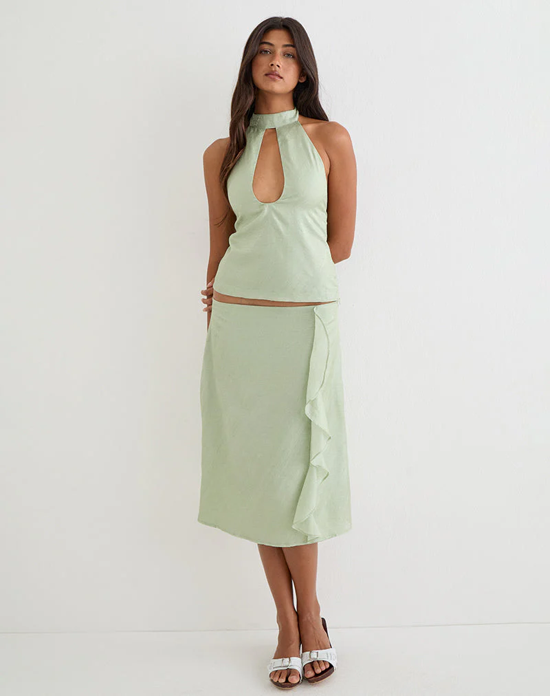 Aksaya Midi Skirt in Shimmer Chiffon Olive - Image 2