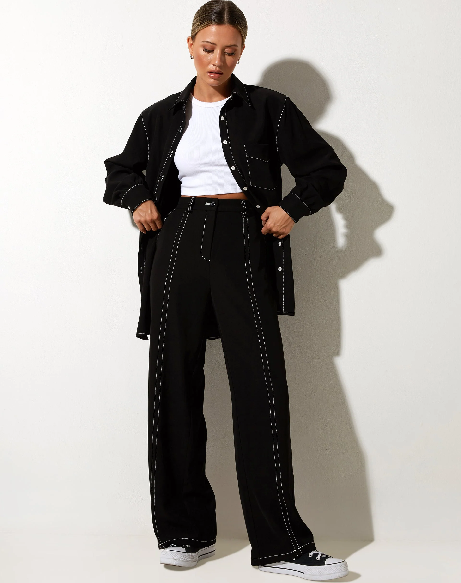 Albus Trouser in Black with White Stitch - Image 3