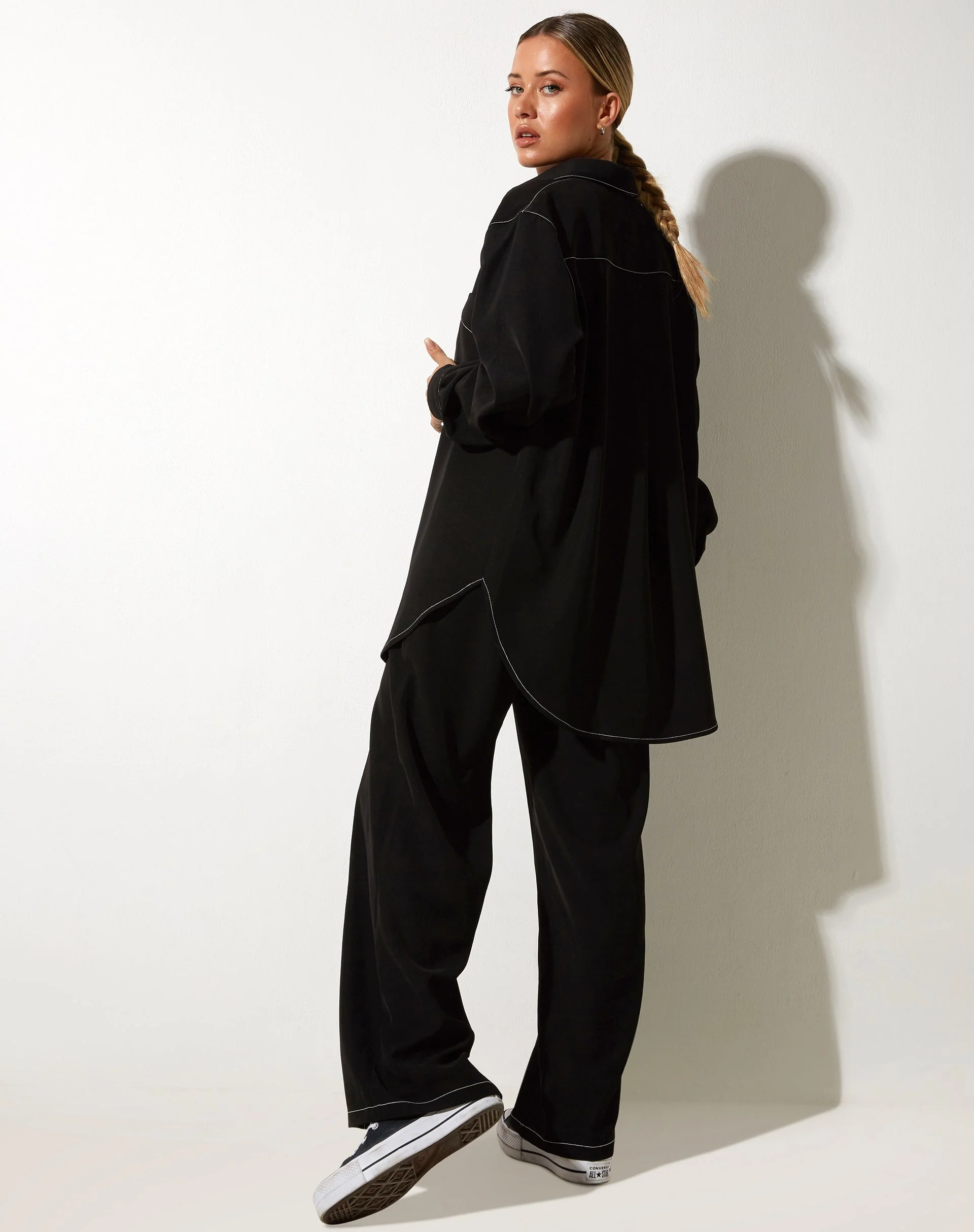 Albus Trouser in Black with White Stitch - Image 4