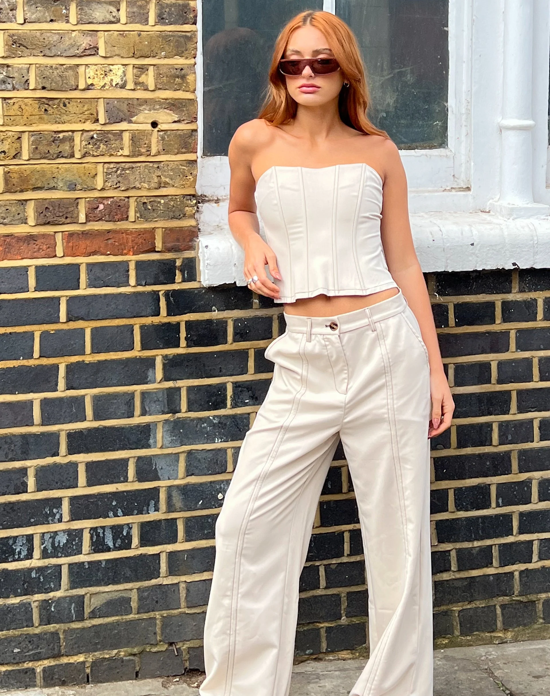 Albus Trouser in Ecru Brown Stitch - Image 2