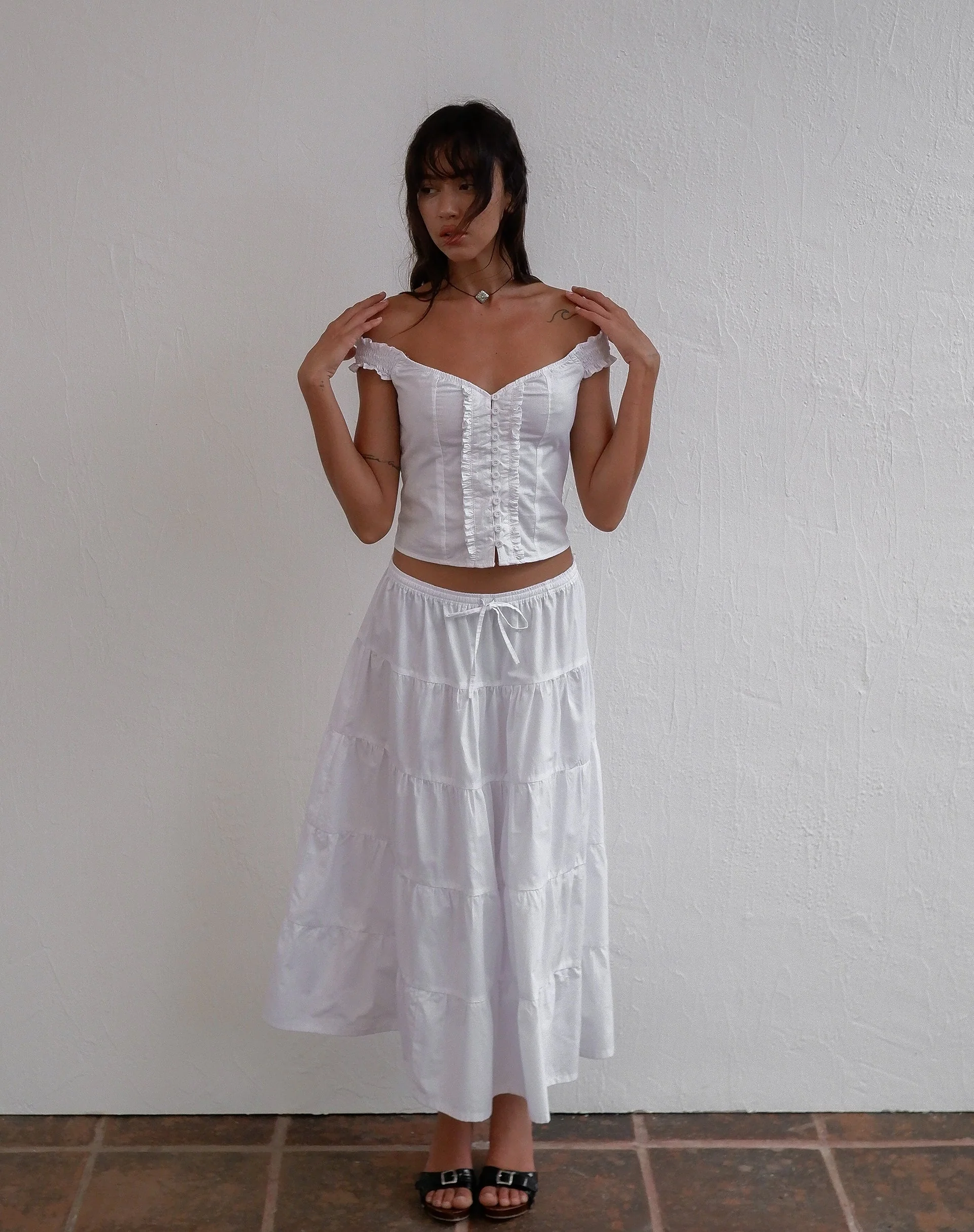 Alderidge Bardot Corset Top in White - Image 7