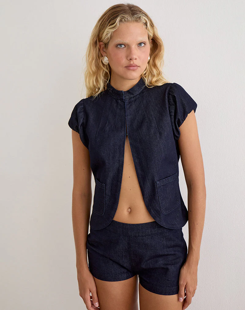 Alnira Pea Coat Top in Chambray Indigo - Image 4