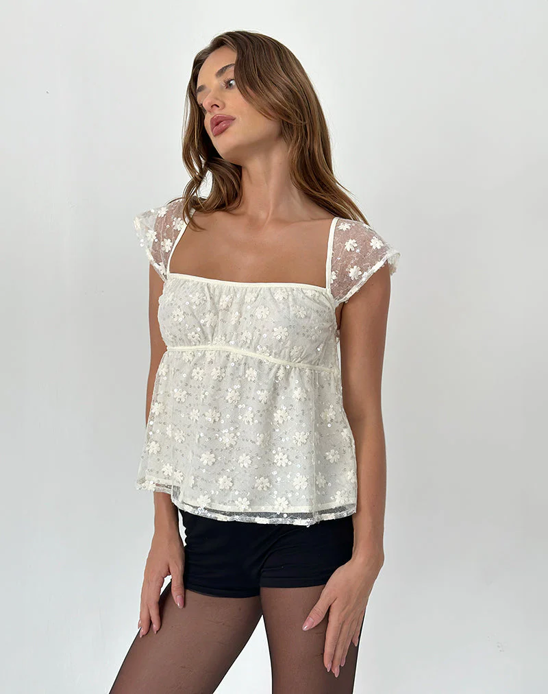 Aloysia Top in Sequin Lace Ivory - Image 3