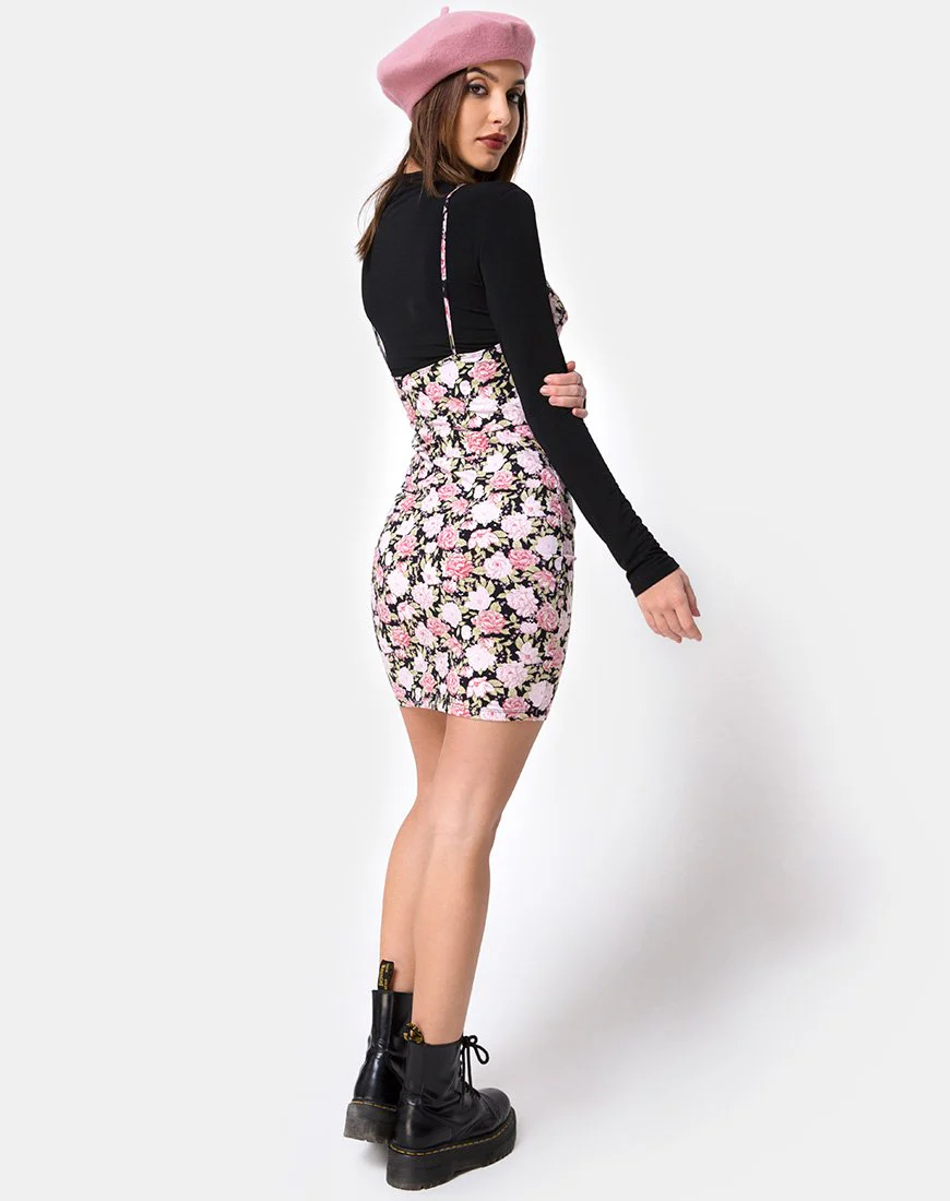 Alvina Bodycon Dress in Bloom Floral Black Base - Image 4