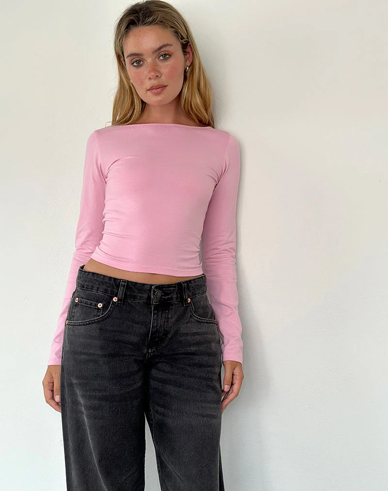 Amabon Long Sleeve Top in Flamingo Pink - Image 2