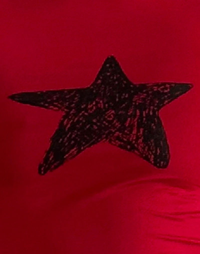 Amabon Long Sleeve Top in Adrenaline Red with Black Star - Image 6