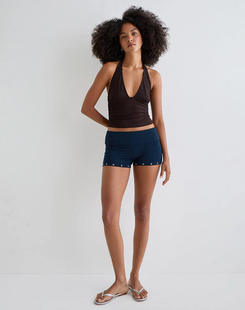 Amane Foldover Short in Rayon Jersey Navy - Image 4