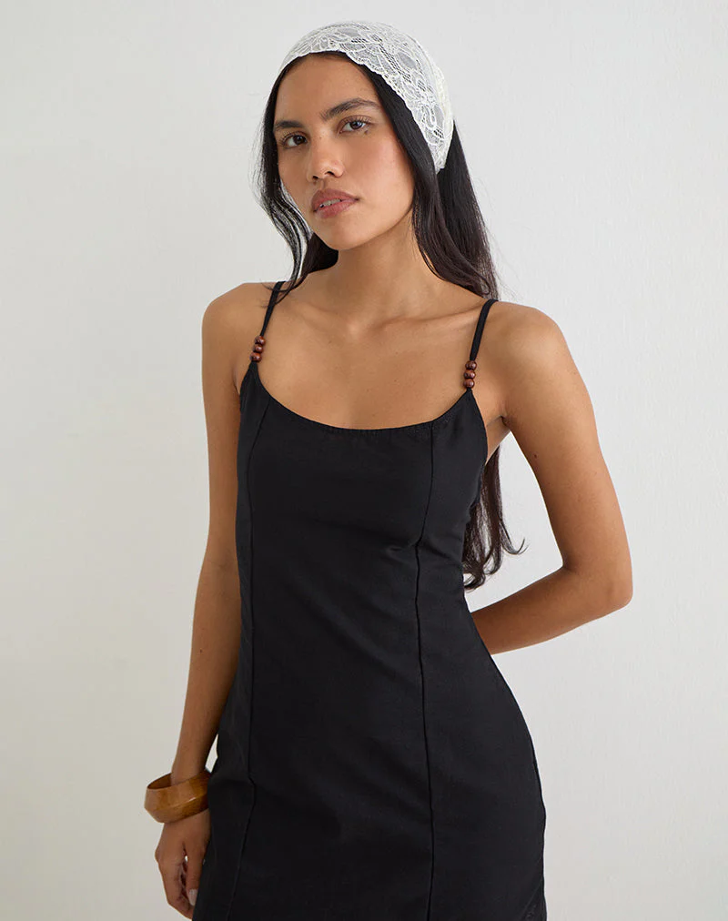 Ambra Scoop Mini Dress in Linen Black - Image 4