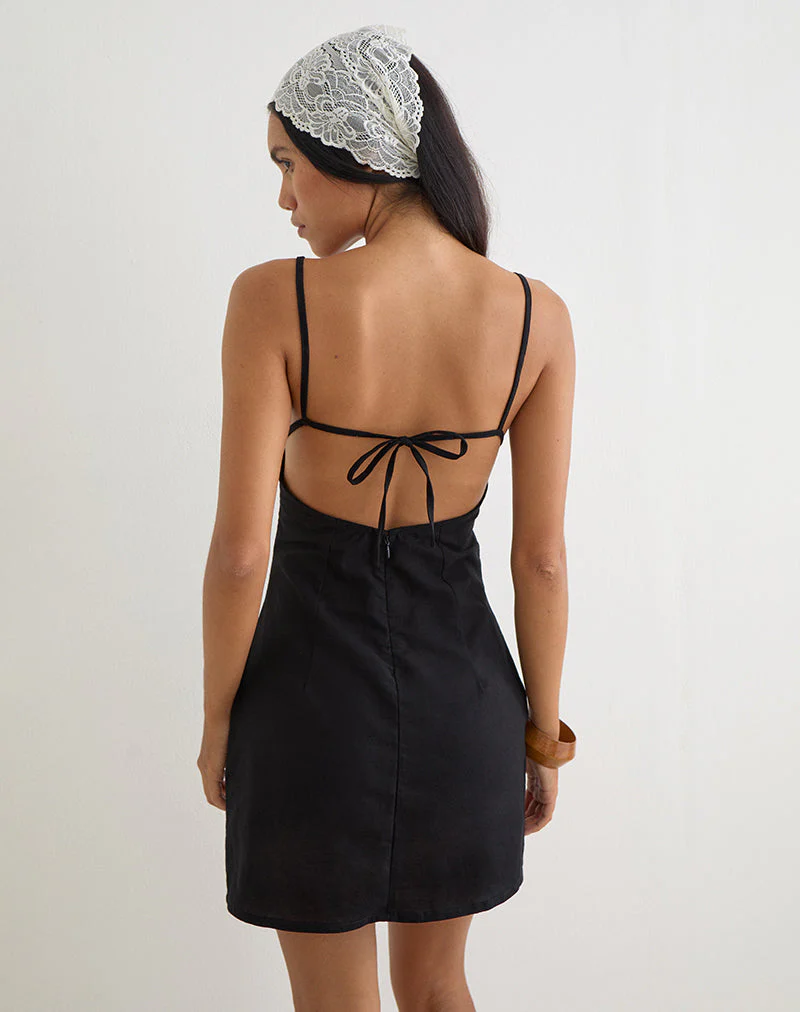 Ambra Scoop Mini Dress in Linen Black - Image 5