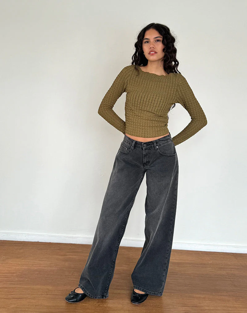 Angela Long Sleeve Top in Crinkle Olive - Image 4