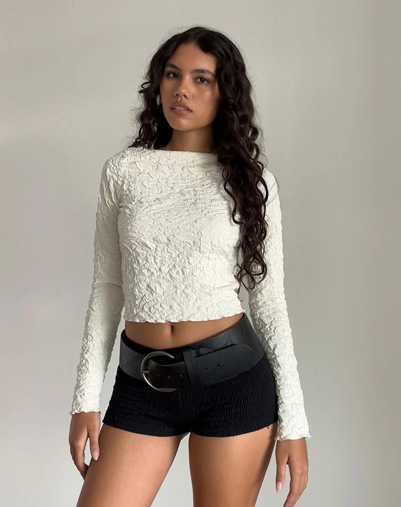Angela Textured Long Sleeve Top in Jersey Cream - Image 3