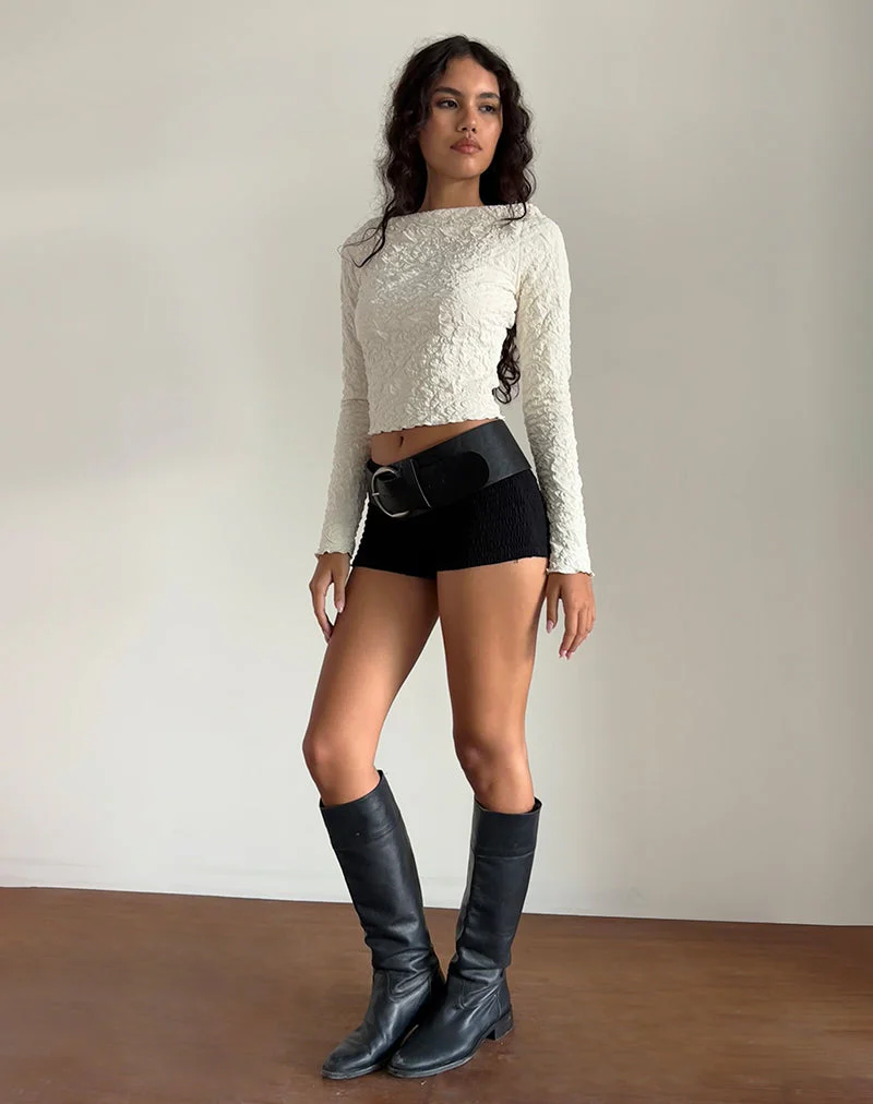 Angela Textured Long Sleeve Top in Jersey Cream - Image 5
