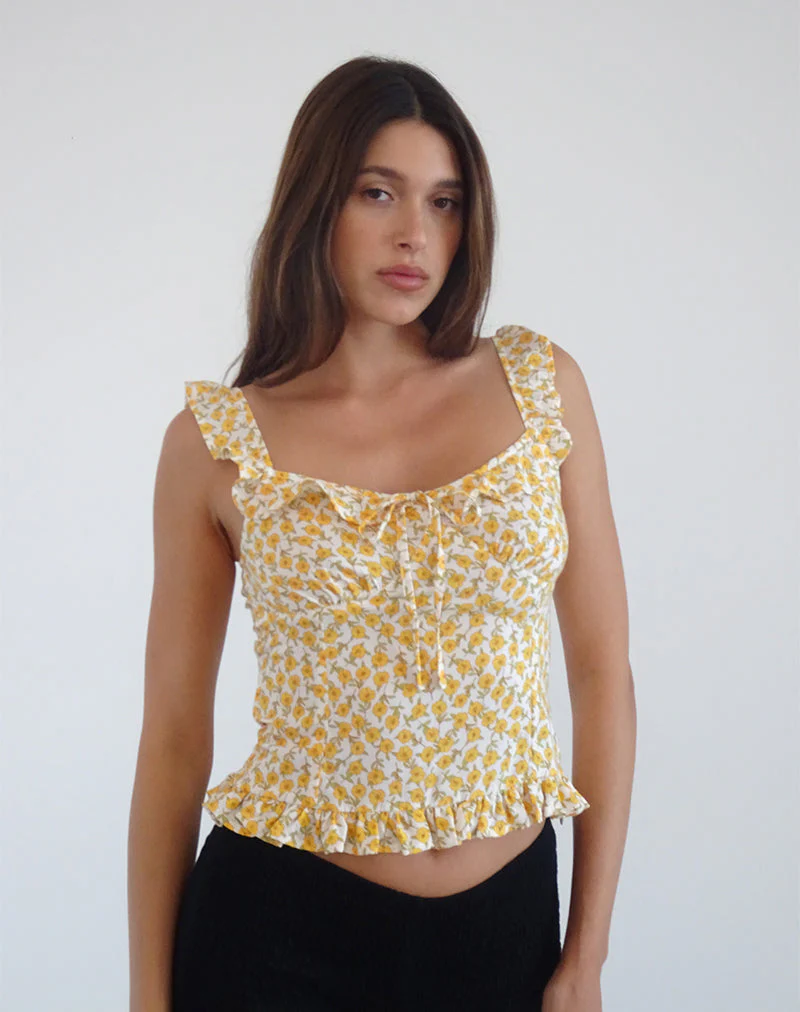 Angelica Top in Yellow Cosmos Garden - Image 4