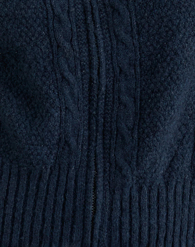Anitra Cardigan in Cable Knit Navy - Image 5