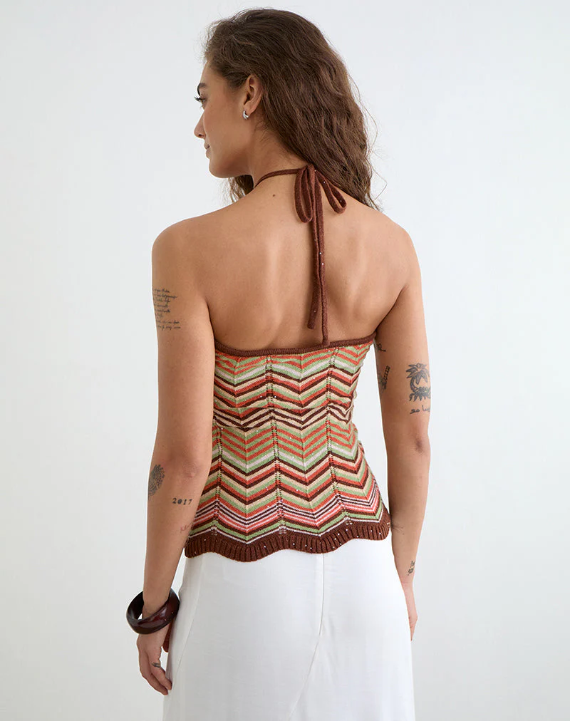 Anona Halter Top in Green Multi Stripe - Image 6