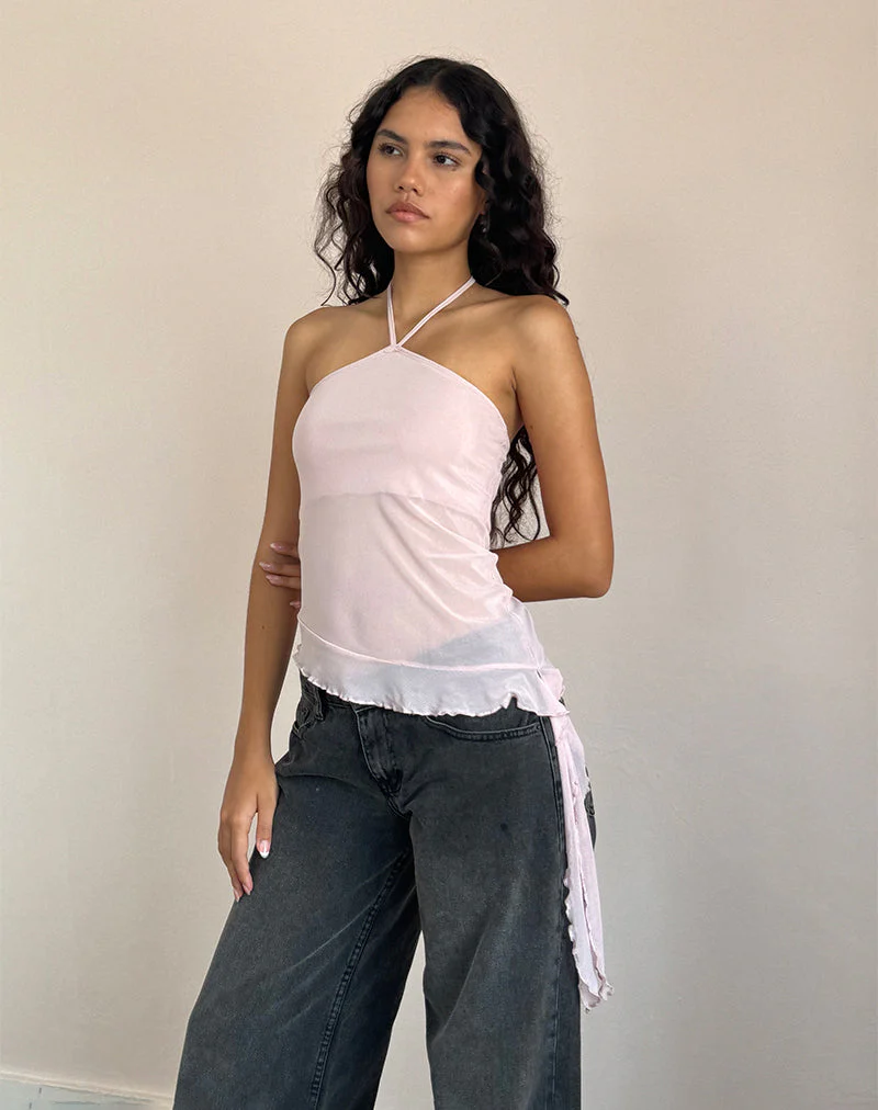 Arabella Halterneck Top In Mesh Pink - Image 2