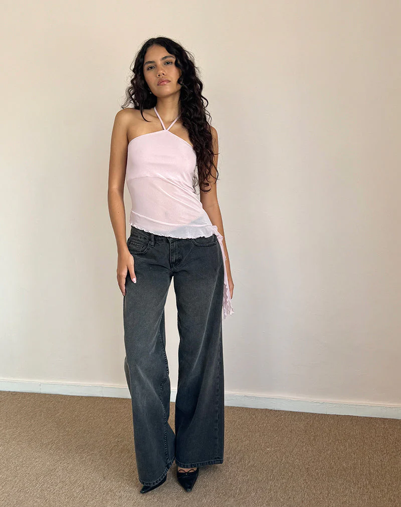 Arabella Halterneck Top In Mesh Pink - Image 3