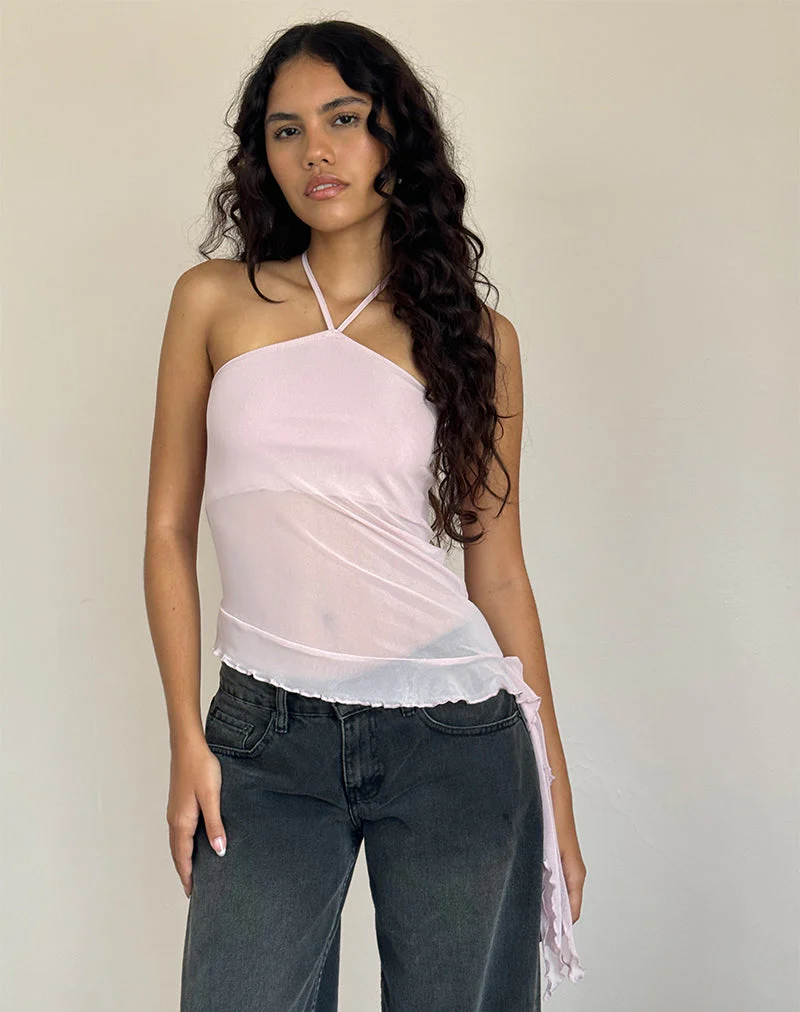 Arabella Halterneck Top In Mesh Pink - Image 4