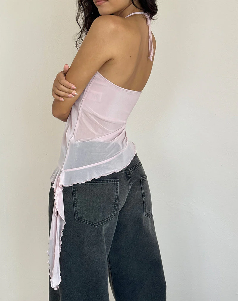 Arabella Halterneck Top In Mesh Pink - Image 5