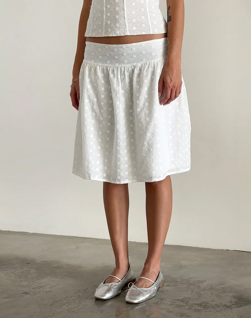 Aristia Midi Skirt in Woven Broderie White - Image 2