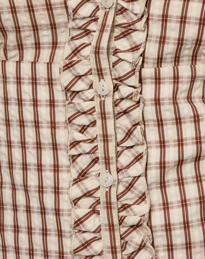 Arla V Neck Blouse in Brown Check - Image 6