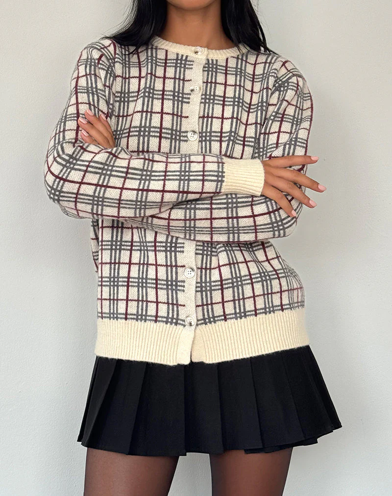 Arlene Cardigan in Checked Knit Cream - Image 4