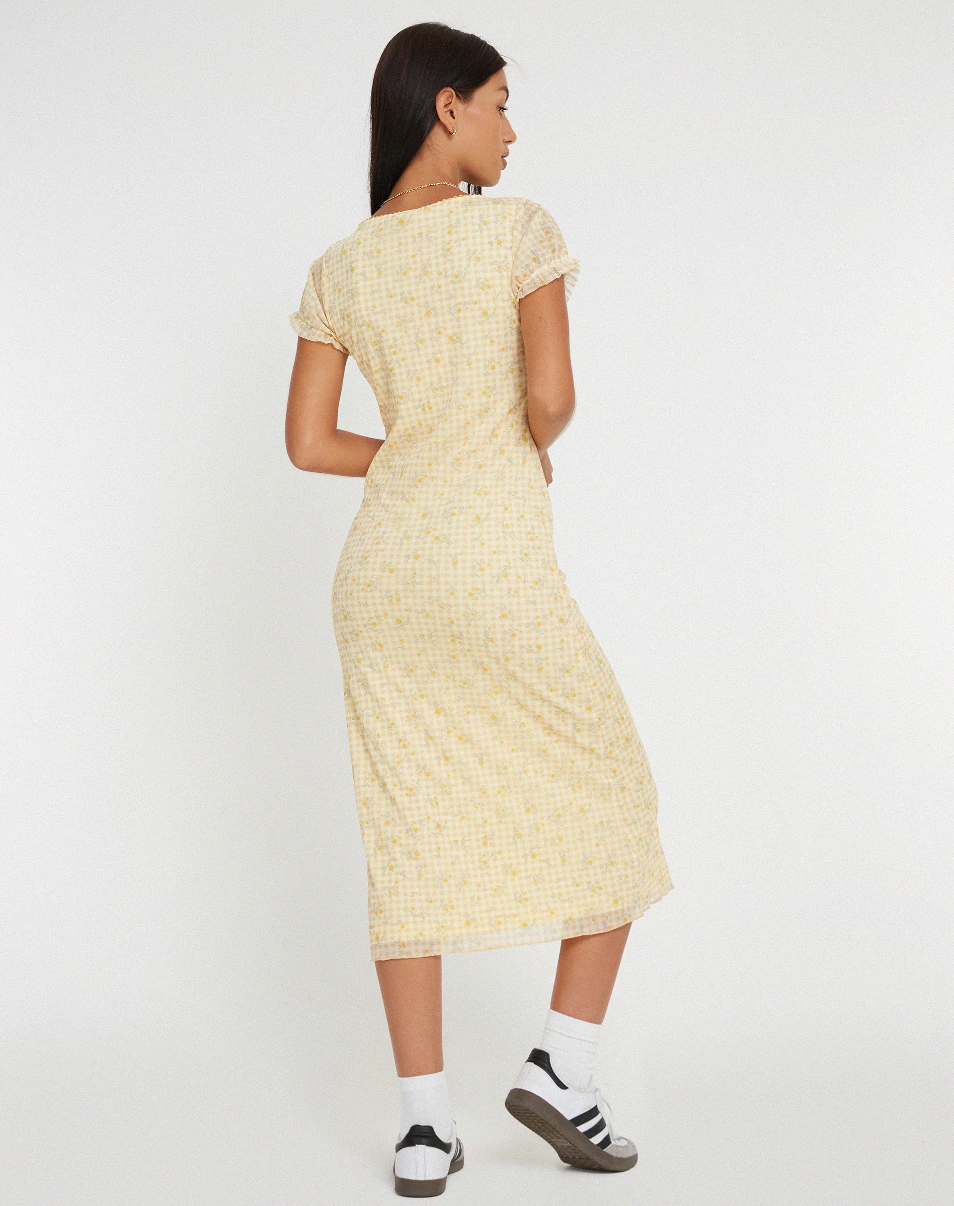 Aroha Midi Dress in Gingham Floral Yellow - Image 4