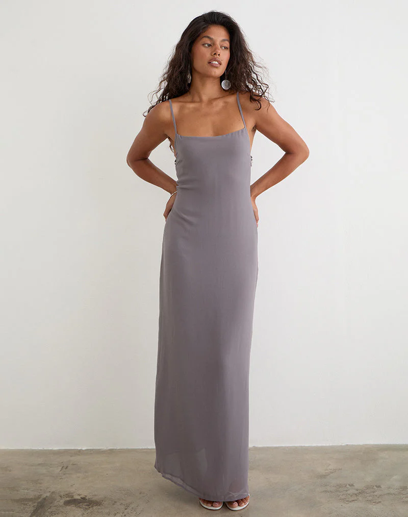 Arunima Maxi Dress in Chiffon Lilac Grey