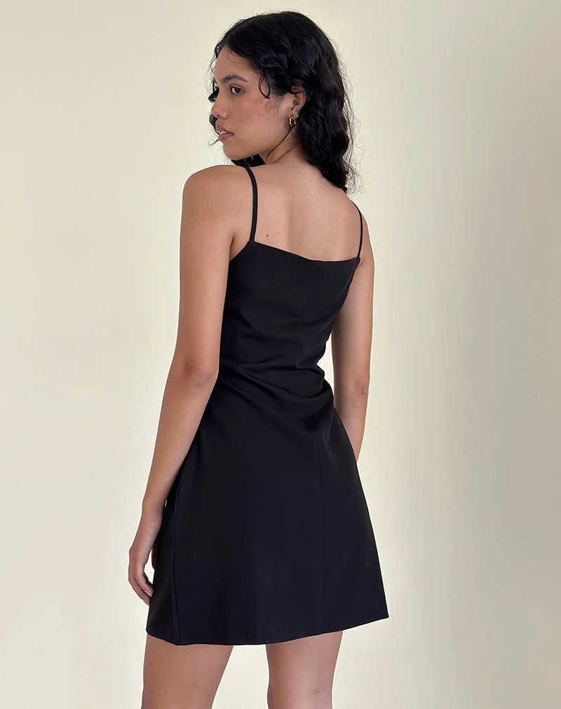 Asinel Mini Dress in Black with Ivory Bow - Image 3
