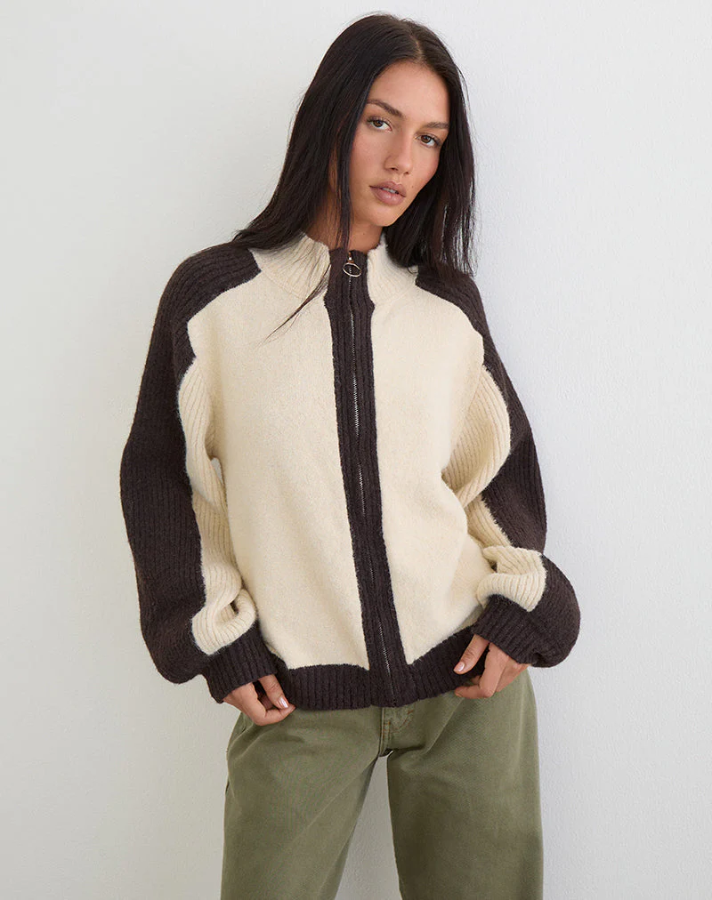 Asrar Jumper in Knit Cream and Brown - Image 2