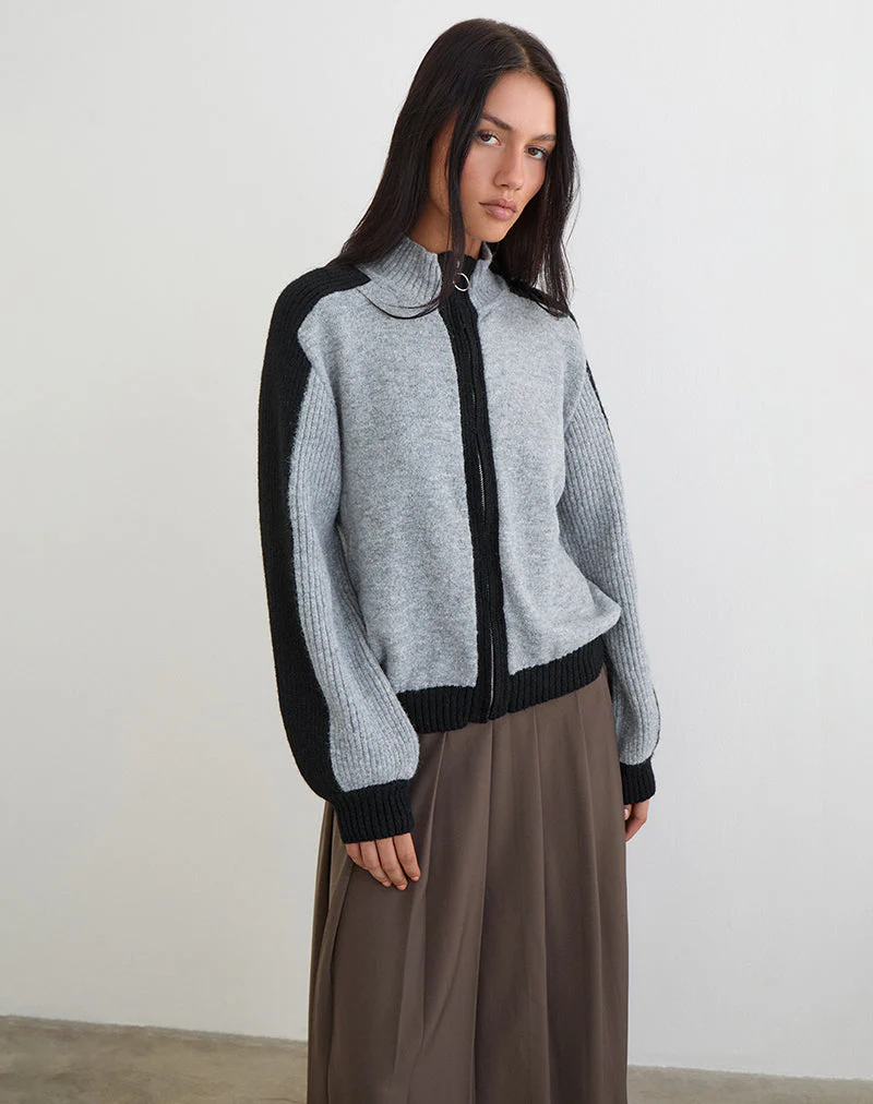 Asrar Jumper in Knit Grey and Black - Image 3