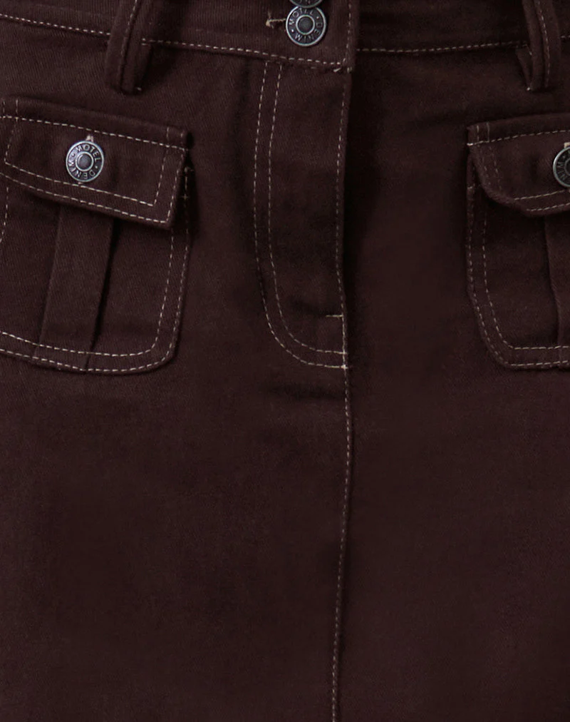 Astor Midi Skirt in Brown with Contrast Stitch - Image 5