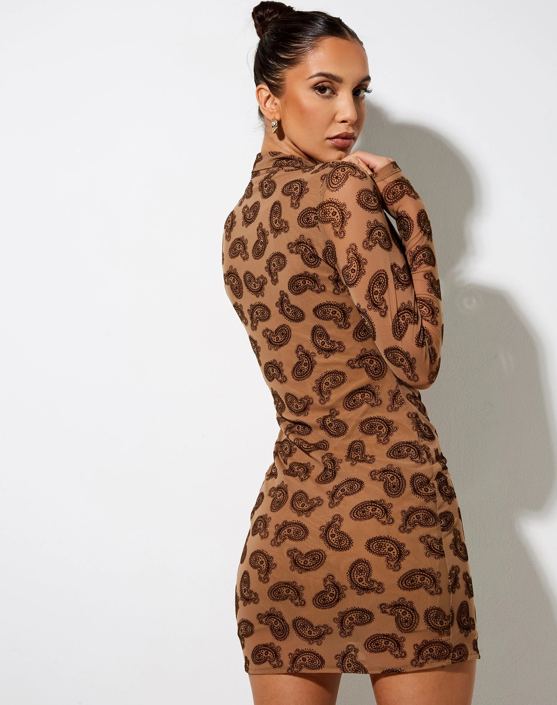 Avaya Dress in Persian Night Flock Brown - Image 4