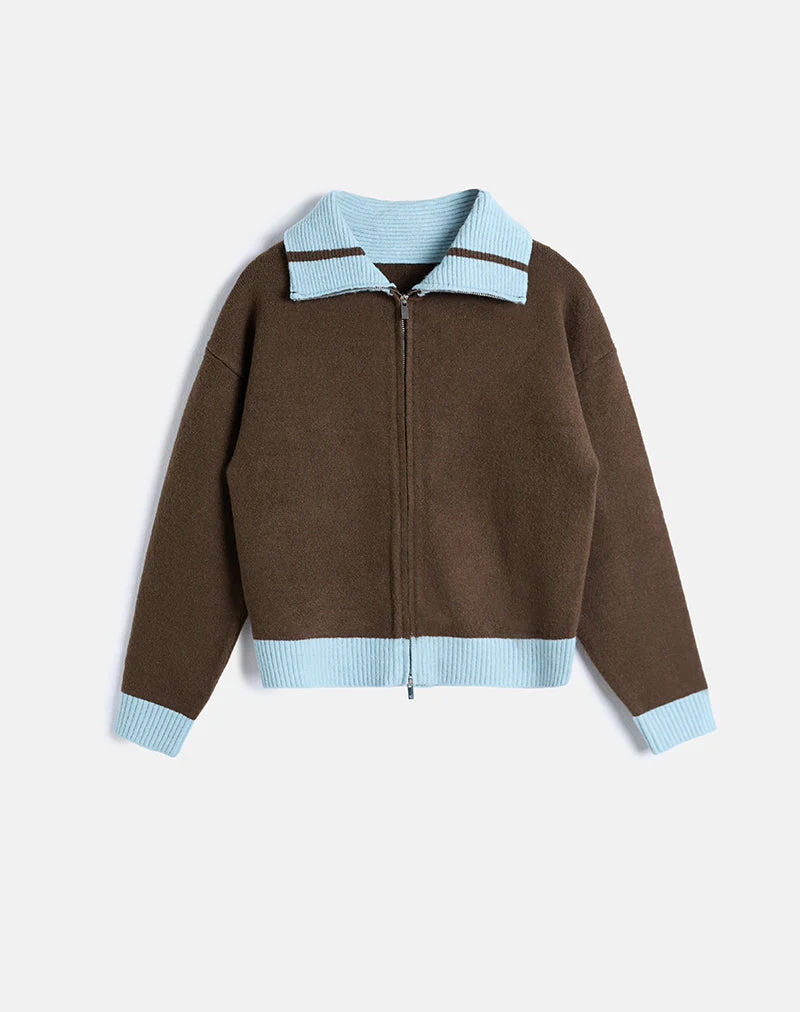 Ayamu Zip Jumper in Knit Brown - Image 2
