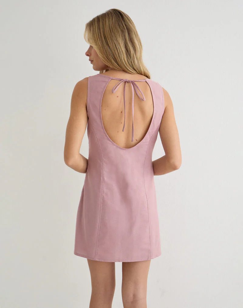 Ayana Backless Mini Dress in Linen Dusty Rose - Image 2