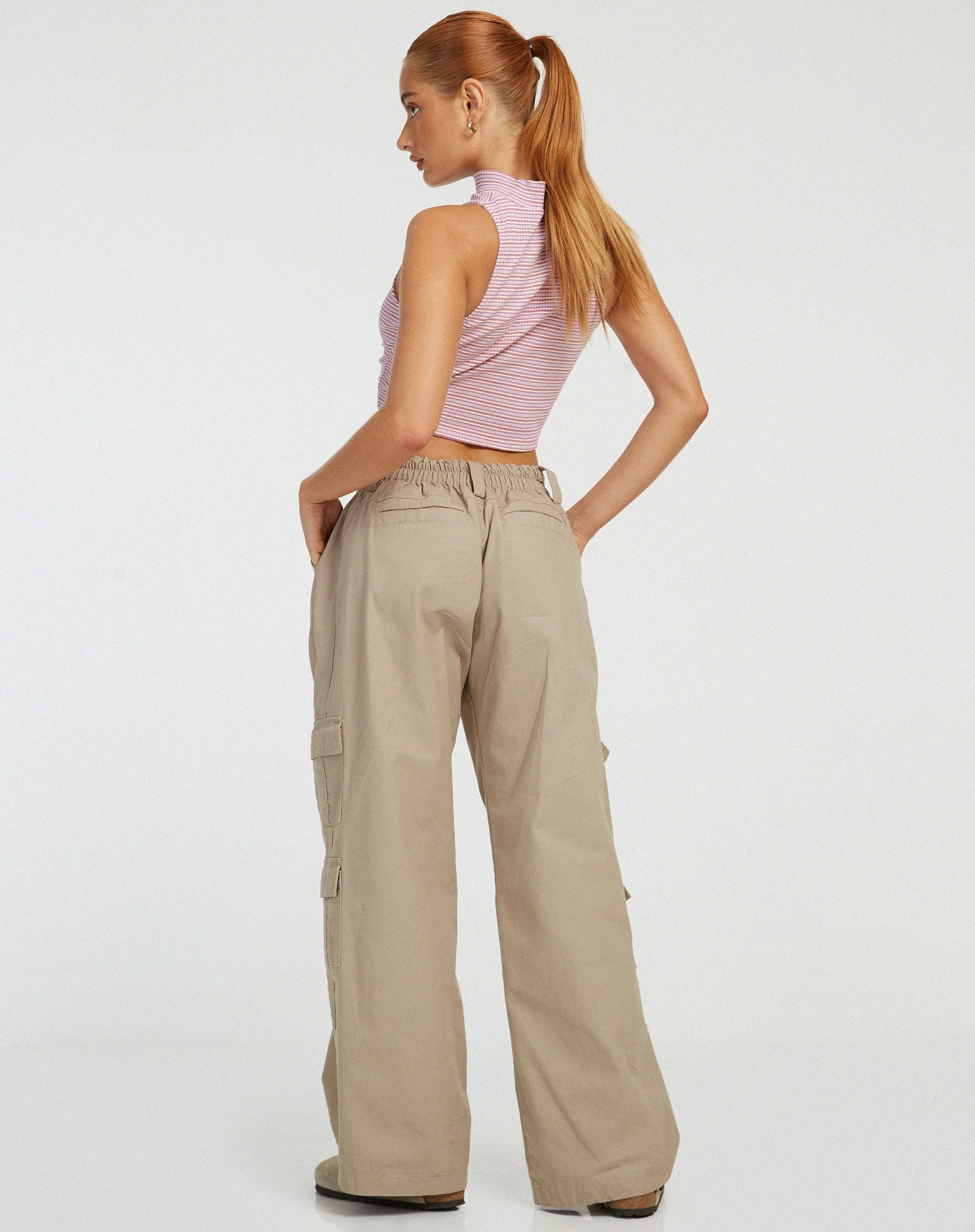 Azura Crop Top in Stripe Rib Purple and Brown - Image 4