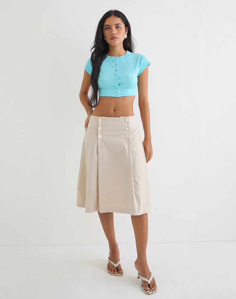 Babete Pleat Midi Skirt in Cotton Light Twill Stone - Image 3
