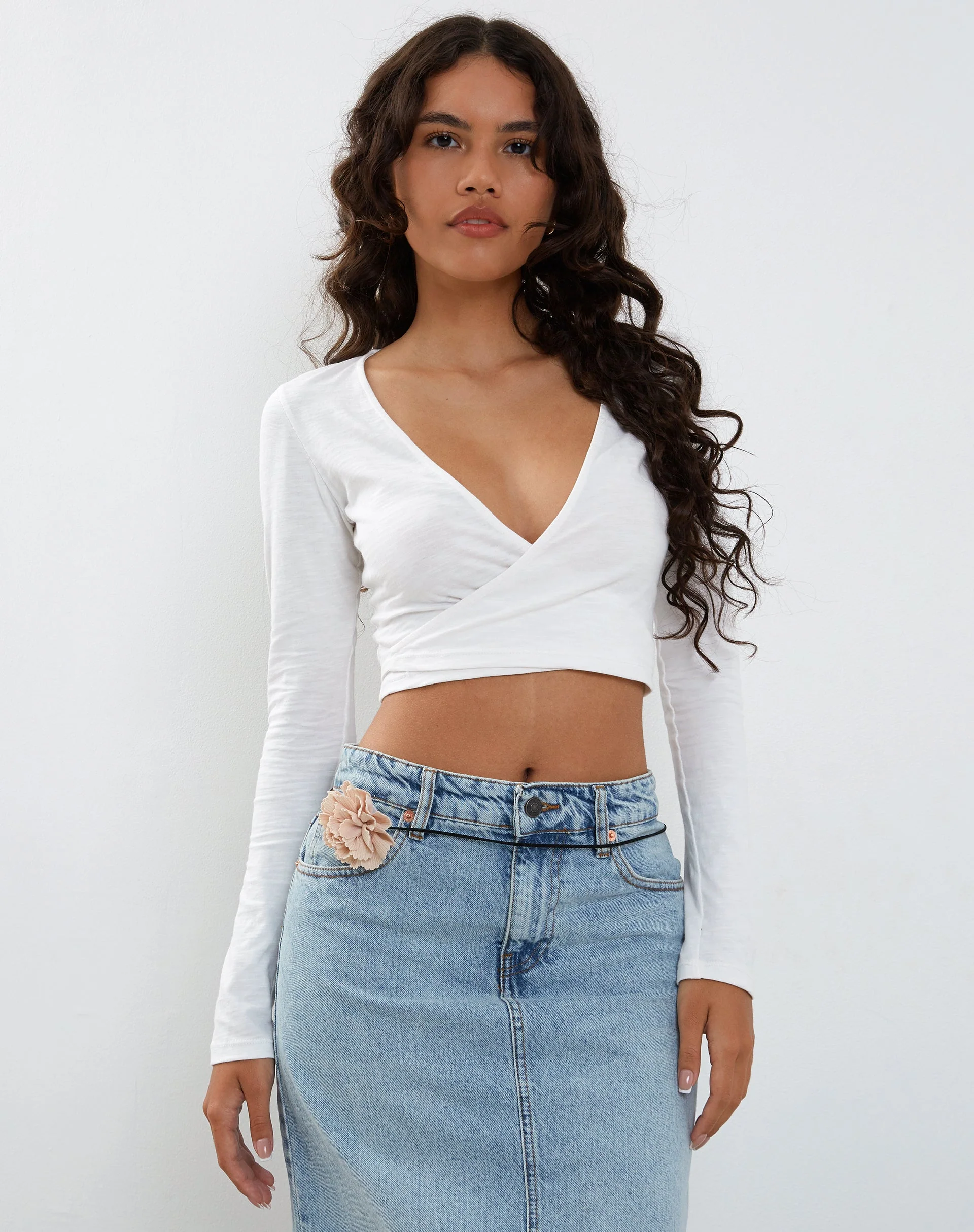 Ballet Wrap Top in White Jersey - Image 3